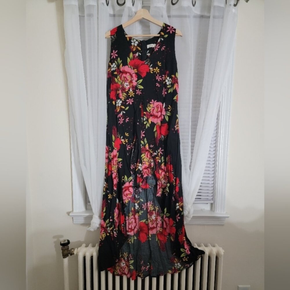 Kormei Sleeveless Scoopneck Floral Maxi Romper Dress